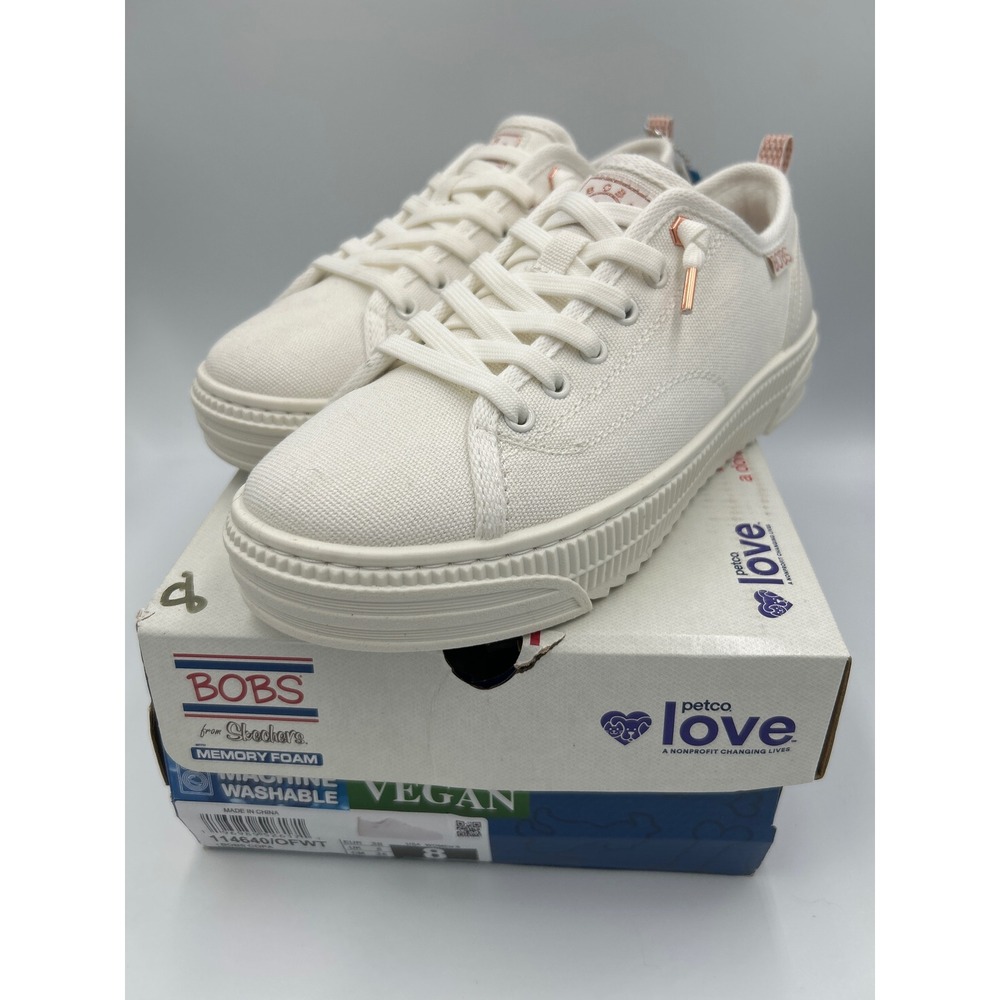 Skechers Bobs B Cute Platform Sneakers Off White Canvas Rose Gold Vegan Size 8 - Picture 1 of 8